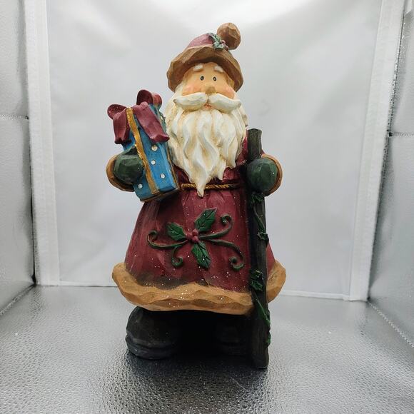 Rustic Santa Resin Figurine Christmas Holiday Decor Gift Carrying Stick - Picture 1 of 12